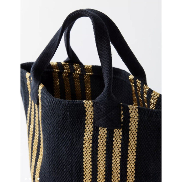 Urban Outfitters Yarn Woven Canvas Tote Bag Black Beach Vacation Resort Boho - Picture 14 of 15